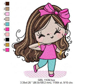 Girl embroidery designs - Baby girl with lace embroidery design machine embroidery pattern - Toddler embroidery file - Girl with long hair