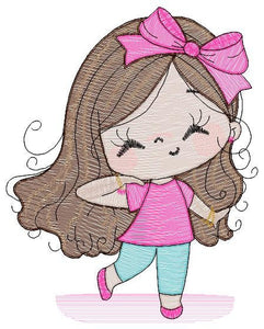 Girl embroidery designs - Baby girl with lace embroidery design machine embroidery pattern - Toddler embroidery file - Girl with long hair