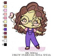 Laden Sie das Bild in den Galerie-Viewer, Girl with glasses embroidery designs - Teenager embroidery design machine embroidery pattern - Girl with wavy hair embroidery file download
