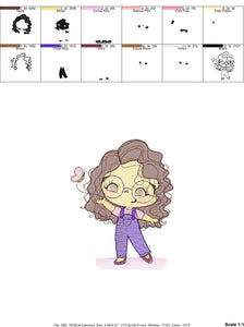 Girl with glasses embroidery designs - Teenager embroidery design machine embroidery pattern - Girl with wavy hair embroidery file download