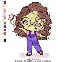 Cargar imagen en el visor de la galería, Girl with glasses embroidery designs - Teenager embroidery design machine embroidery pattern - Girl with wavy hair embroidery file download
