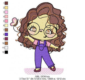 Girl with glasses embroidery designs - Teenager embroidery design machine embroidery pattern - Girl with wavy hair embroidery file download