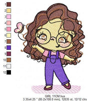 Charger l&#39;image dans la galerie, Girl with glasses embroidery designs - Teenager embroidery design machine embroidery pattern - Girl with wavy hair embroidery file download
