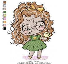 Laden Sie das Bild in den Galerie-Viewer, Curly hair girl with glasses embroidery designs - Children embroidery design machine embroidery pattern - Princess Girl embroidery file hus
