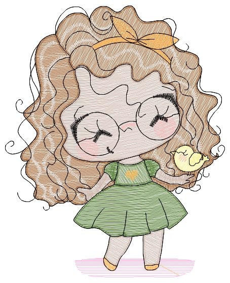 Curly hair girl with glasses embroidery designs - Children embroidery design machine embroidery pattern - Princess Girl embroidery file hus