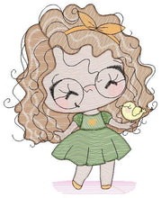 Cargar imagen en el visor de la galería, Curly hair girl with glasses embroidery designs - Children embroidery design machine embroidery pattern - Princess Girl embroidery file hus
