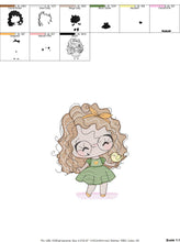 Load image into Gallery viewer, Curly hair girl with glasses embroidery designs - Children embroidery design machine embroidery pattern - Princess Girl embroidery file hus
