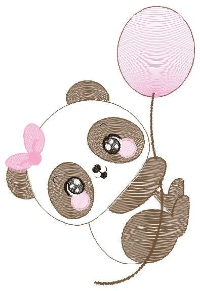 Panda embroidery design - Animal embroidery designs machine embroidery pattern - Baby girl embroidery file - Panda with balloons download