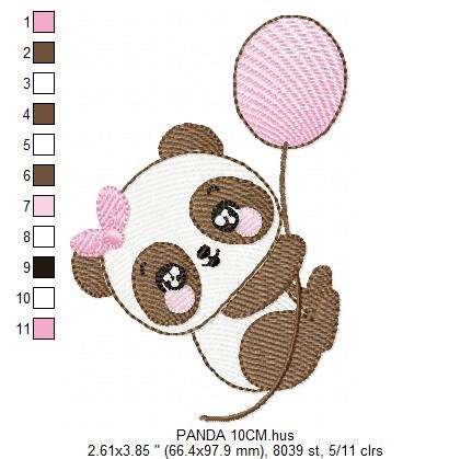 Panda embroidery design - Animal embroidery designs machine embroidery pattern - Baby girl embroidery file - Panda with balloons download