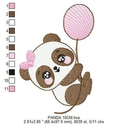 Panda embroidery design - Animal embroidery designs machine embroidery pattern - Baby girl embroidery file - Panda with balloons download