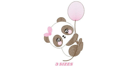 Panda embroidery design - Animal embroidery designs machine embroidery pattern - Baby girl embroidery file - Panda with balloons download
