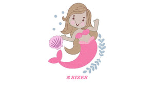 Mermaid embroidery designs - Sea Princess embroidery design machine embroidery pattern Baby Girl embroidery file - Mermaid with shells