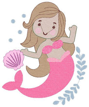 Cargar imagen en el visor de la galería, Mermaid embroidery designs - Sea Princess embroidery design machine embroidery pattern Baby Girl embroidery file - Mermaid with shells
