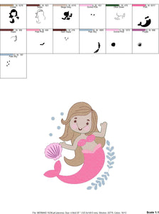 Mermaid embroidery designs - Sea Princess embroidery design machine embroidery pattern Baby Girl embroidery file - Mermaid with shells