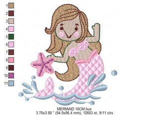 Mermaid embroidery designs - Ocean Sea Princess embroidery design machine embroidery pattern - Baby Girl embroidery file - instant download