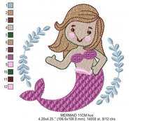 Carica l&#39;immagine nel visualizzatore di Gallery, Mermaid embroidery designs - Sea Princess embroidery design machine embroidery pattern - Mermaid rippled design - Baby Girl embroidery file
