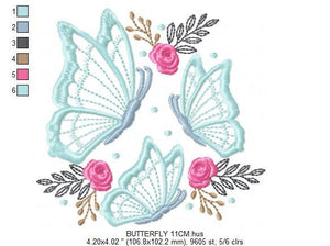 Butterfly embroidery design - Flowers embroidery designs machine embroidery pattern - Kitchen Towel embroidery file - instant download