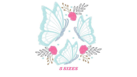 Butterfly embroidery design - Flowers embroidery designs machine embroidery pattern - Kitchen Towel embroidery file - instant download