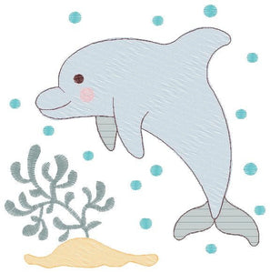 Dolphin embroidery designs - Ocean Fish embroidery design machine embroidery pattern - Dolphin with algae embroidery - delicate sea animal