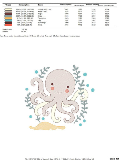 Octopus embroidery design - Sea animal embroidery designs machine embroidery pattern - Ocean animals embroidery - instant digital download