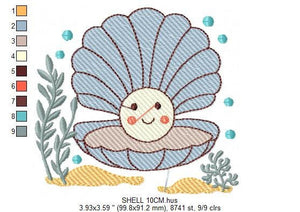 Pearl embroidery designs - Deep sea shells embroidery design machine embroidery pattern - Children embroidery file - embroidery download pes