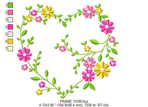 Heart with flowers embroidery designs - Flower embroidery design machine embroidery pattern - Baby girl embroidery - Heart embroidery frame