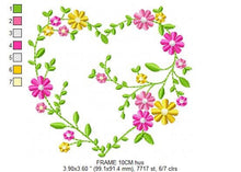 Charger l&#39;image dans la galerie, Heart with flowers embroidery designs - Flower embroidery design machine embroidery pattern - Baby girl embroidery - Heart embroidery frame
