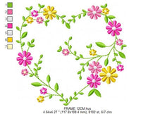 Cargar imagen en el visor de la galería, Heart with flowers embroidery designs - Flower embroidery design machine embroidery pattern - Baby girl embroidery - Heart embroidery frame
