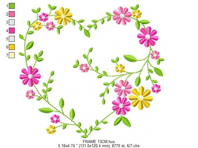 Heart with flowers embroidery designs - Flower embroidery design machine embroidery pattern - Baby girl embroidery - Heart embroidery frame
