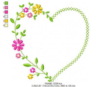 Charger l&#39;image dans la galerie, Heart with flowers embroidery designs - Flower embroidery design machine embroidery pattern - Baby girl embroidery - Heart embroidery frame
