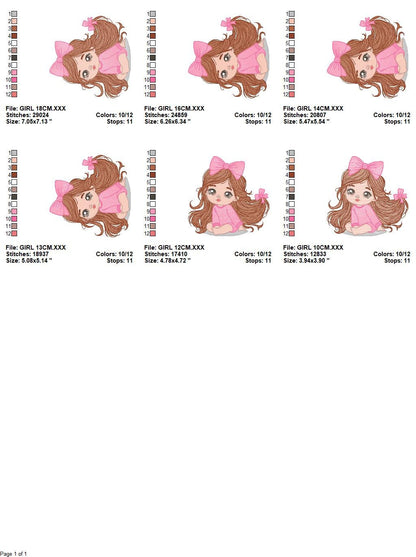 Girl embroidery designs - Baby girl with lace embroidery design machine embroidery pattern - Toddler embroidery file - Girl with long hair