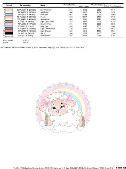 Sheep with rainbow embroidery design - Rainbow embroidery designs machine embroidery pattern - baby girl embroidery file newborn embroidery
