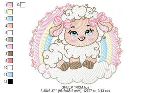 Sheep with rainbow embroidery design - Rainbow embroidery designs machine embroidery pattern - baby girl embroidery file newborn embroidery