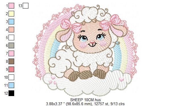 Sheep with rainbow embroidery design - Rainbow embroidery designs machine embroidery pattern - baby girl embroidery file newborn embroidery
