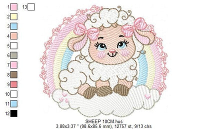 Sheep with rainbow embroidery design - Rainbow embroidery designs machine embroidery pattern - baby girl embroidery file newborn embroidery
