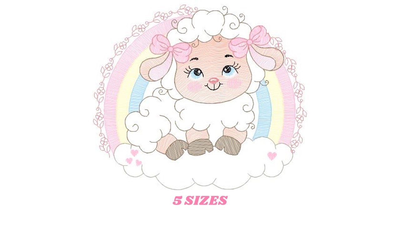 Sheep with rainbow embroidery design - Rainbow embroidery designs machine embroidery pattern - baby girl embroidery file newborn embroidery