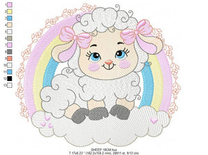 Sheep with rainbow embroidery design - Rainbow embroidery designs machine embroidery pattern - baby girl embroidery file newborn embroidery