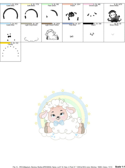 Sheep with rainbow embroidery design - Rainbow embroidery designs machine embroidery pattern - baby boy embroidery file newborn embroidery