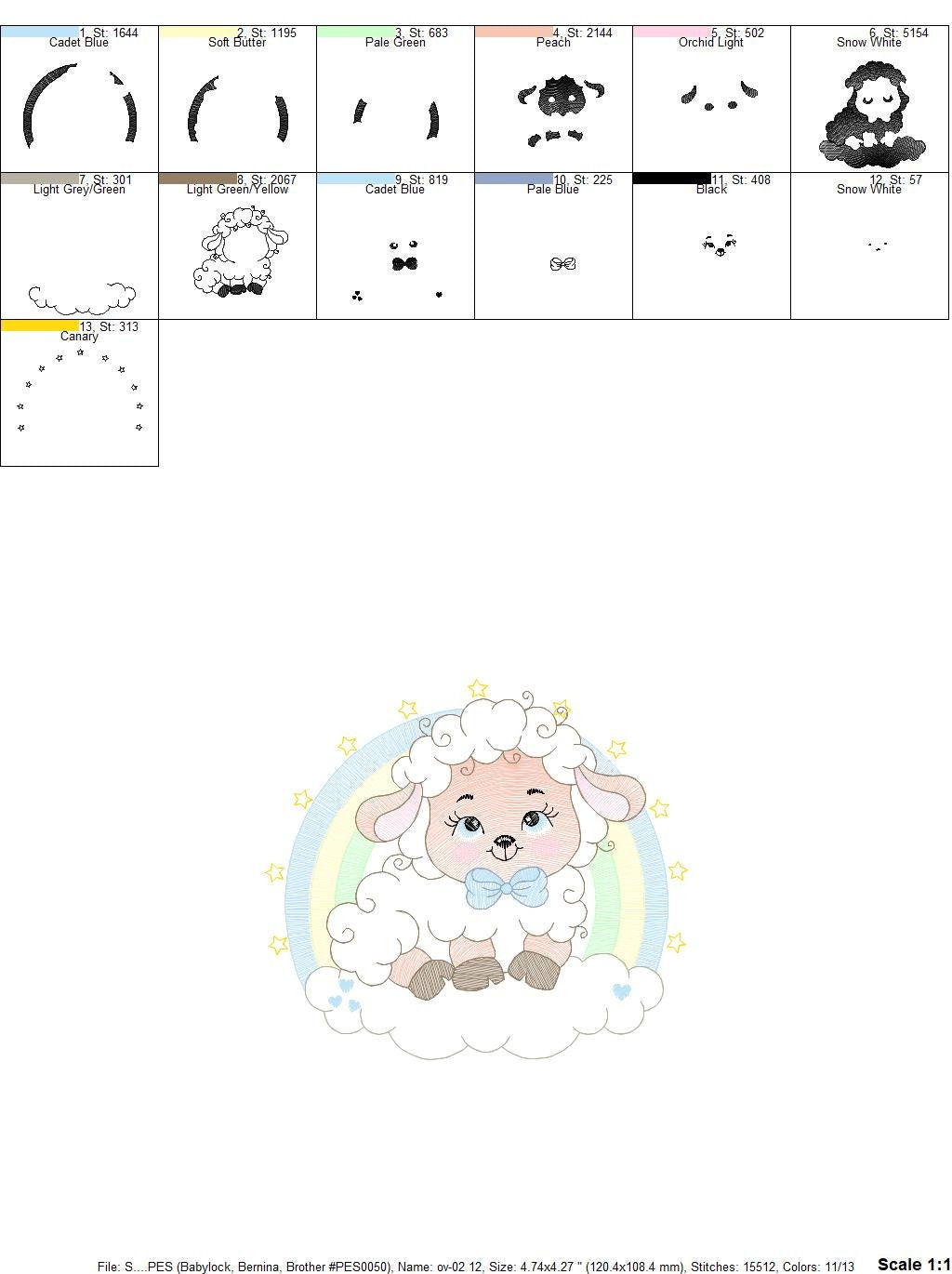 Sheep with rainbow embroidery design - Rainbow embroidery designs machine embroidery pattern - baby girl embroidery file newborn embroidery