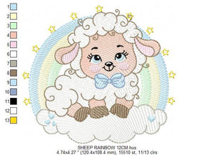 Sheep with rainbow embroidery design - Rainbow embroidery designs machine embroidery pattern - baby girl embroidery file newborn embroidery