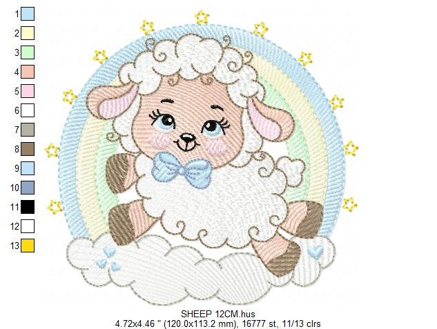 Sheep with rainbow embroidery design - Rainbow embroidery designs machine embroidery pattern - baby girl embroidery file newborn embroidery