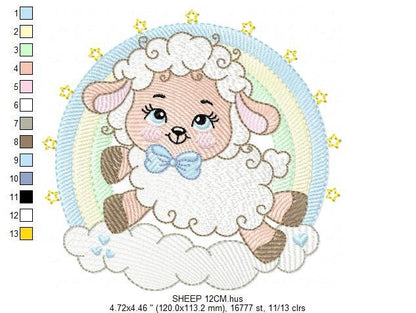 Sheep with rainbow embroidery design - Rainbow embroidery designs machine embroidery pattern - baby girl embroidery file newborn embroidery