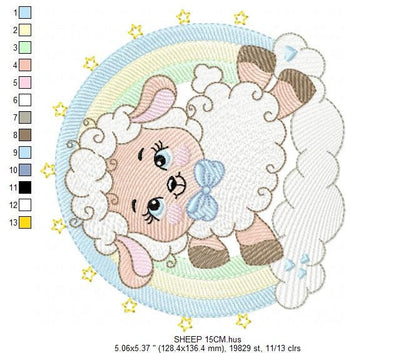 Sheep with rainbow embroidery design - Rainbow embroidery designs machine embroidery pattern - baby girl embroidery file newborn embroidery