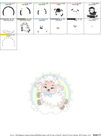 Sheep with rainbow embroidery design - Rainbow embroidery designs machine embroidery pattern - baby girl embroidery file newborn embroidery