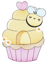 Load image into Gallery viewer, Bee embroidery design - Honey Bee Cupcake embroidery designs machine embroidery pattern - Baby girl embroidery file - honey bee design pes
