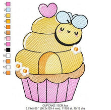 Charger l&#39;image dans la galerie, Bee embroidery design - Honey Bee Cupcake embroidery designs machine embroidery pattern - Baby girl embroidery file - honey bee design pes
