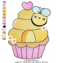 Cargar imagen en el visor de la galería, Bee embroidery design - Honey Bee Cupcake embroidery designs machine embroidery pattern - Baby girl embroidery file - honey bee design pes
