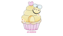 Cargar imagen en el visor de la galería, Bee embroidery design - Honey Bee Cupcake embroidery designs machine embroidery pattern - Baby girl embroidery file - honey bee design pes
