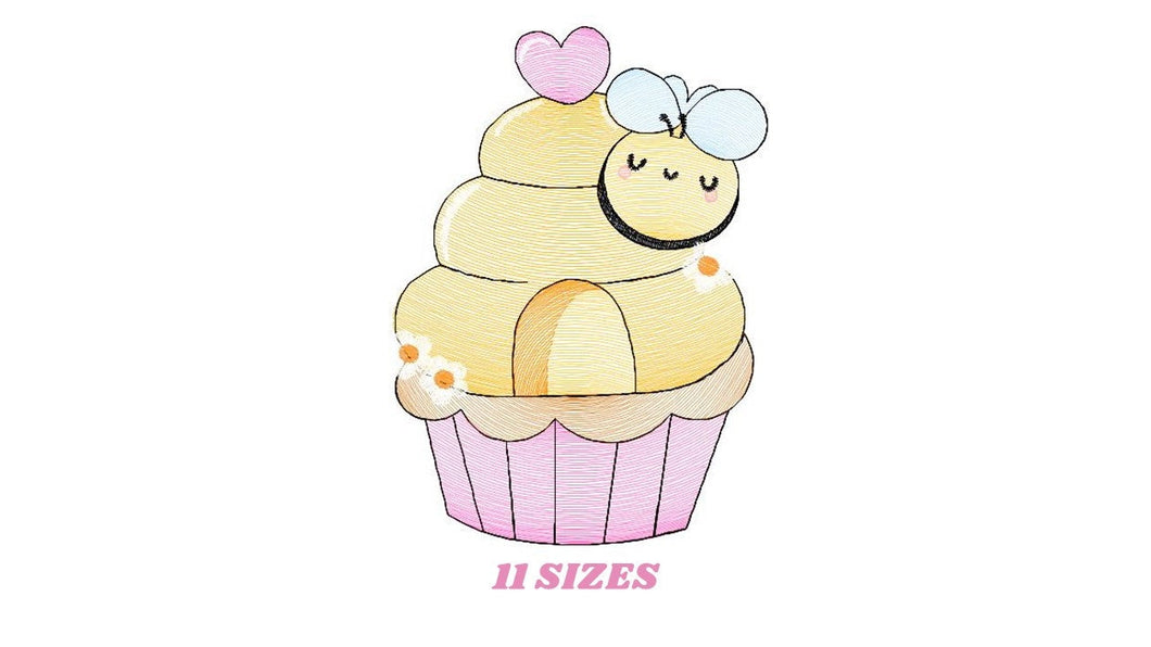 Bee embroidery design - Honey Bee Cupcake embroidery designs machine embroidery pattern - Baby girl embroidery file - honey bee design pes