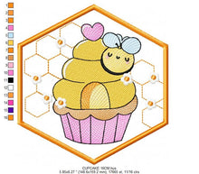 Charger l&#39;image dans la galerie, Bee embroidery design - Bee Cupcake embroidery designs machine embroidery pattern - Baby girl embroidery file - honey bee design pes jef hus
